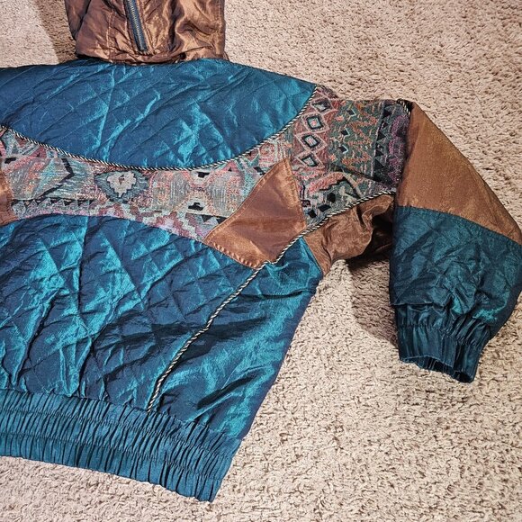 Vintage East West Jacket Womens Medium Quilted Hood Faux Fur Trim Southwestern - Picture 11 of 14